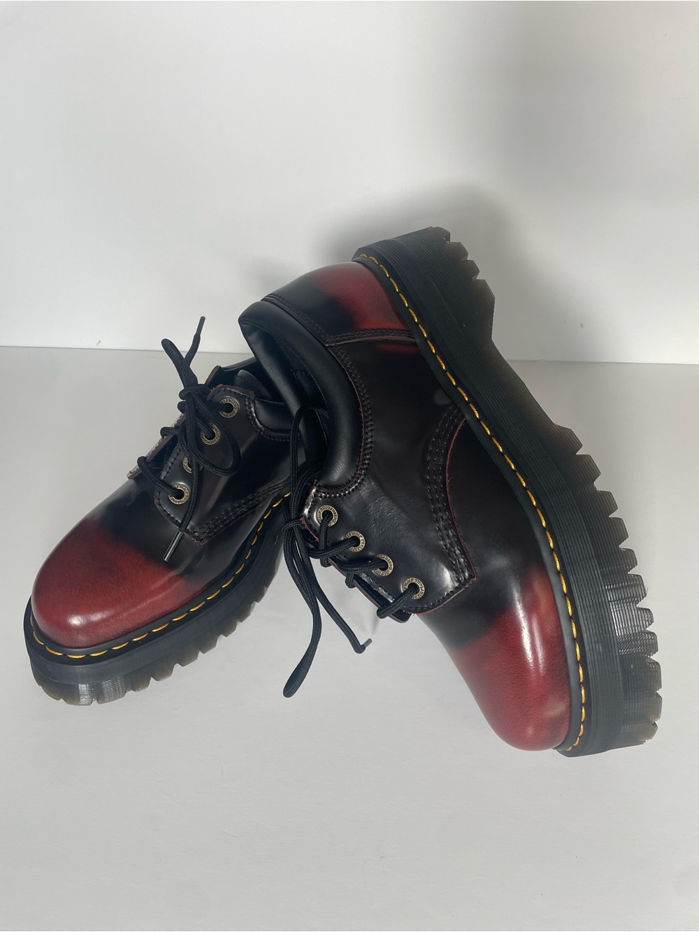 Dr. Martens Black and Red 8053 Quad Platform Derby Shoes new